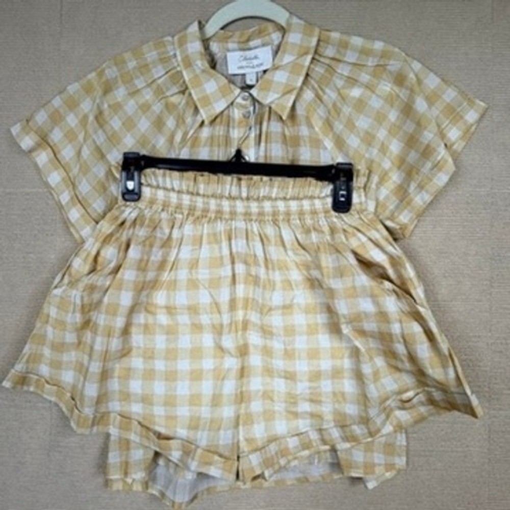 Cleobella Arrows & Bow Sun Kissed Set Yellow Gingham Top & Shorts Set New Small